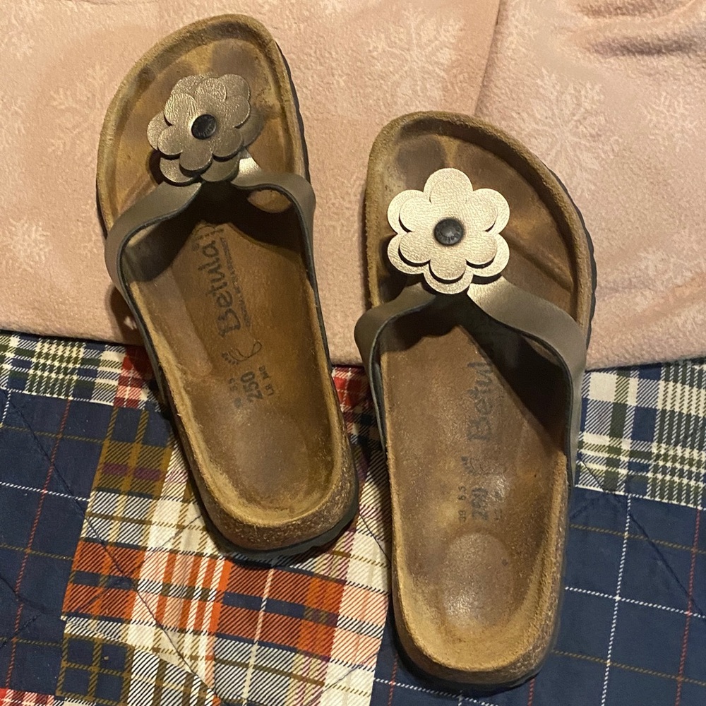 Birkenstock Women's Tan Sandals with Floral Detail